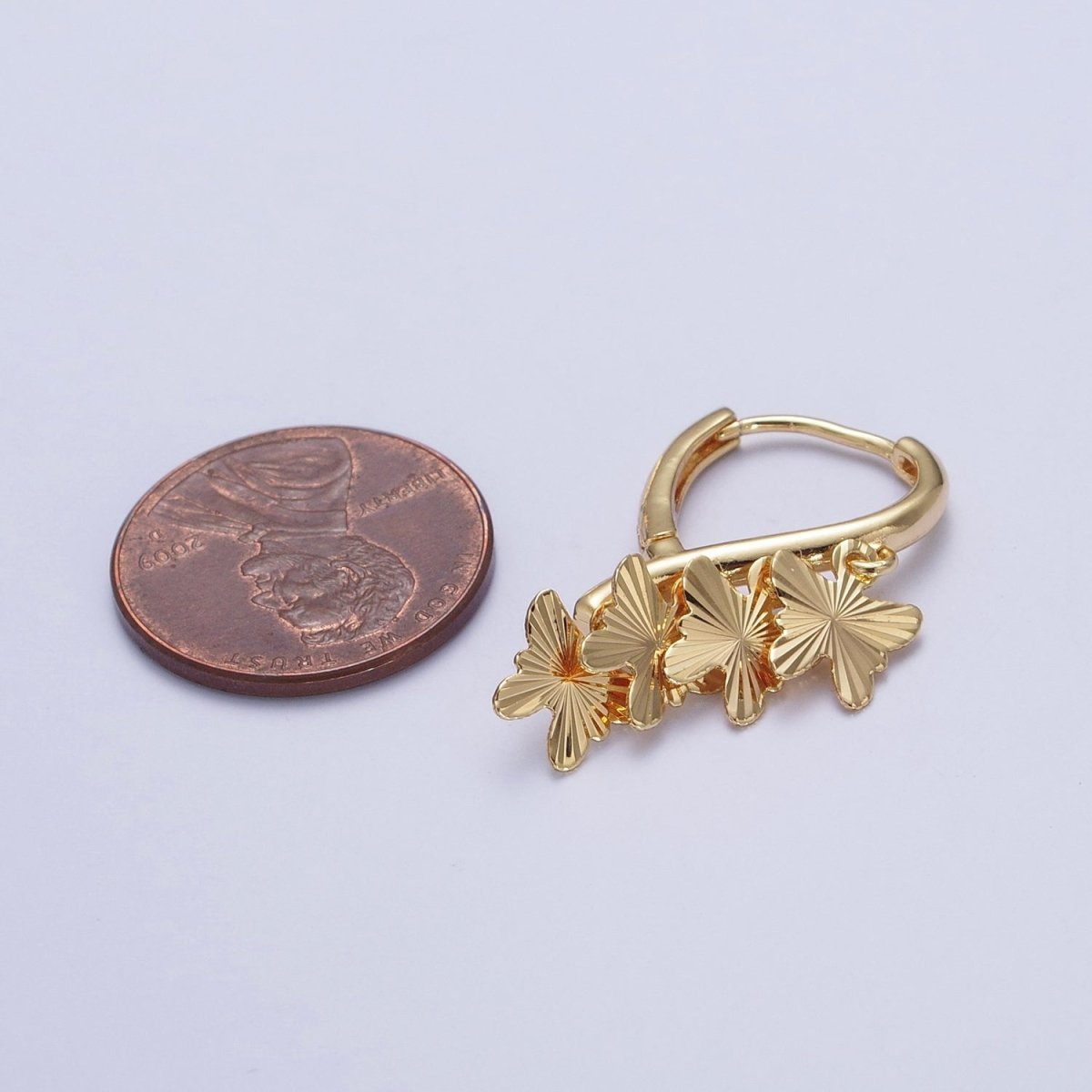 24K Gold Filled Starburst Mariposa Butterfly Dangle on Teardrop Huggie Hoop Earrings T-183 - DLUXCA