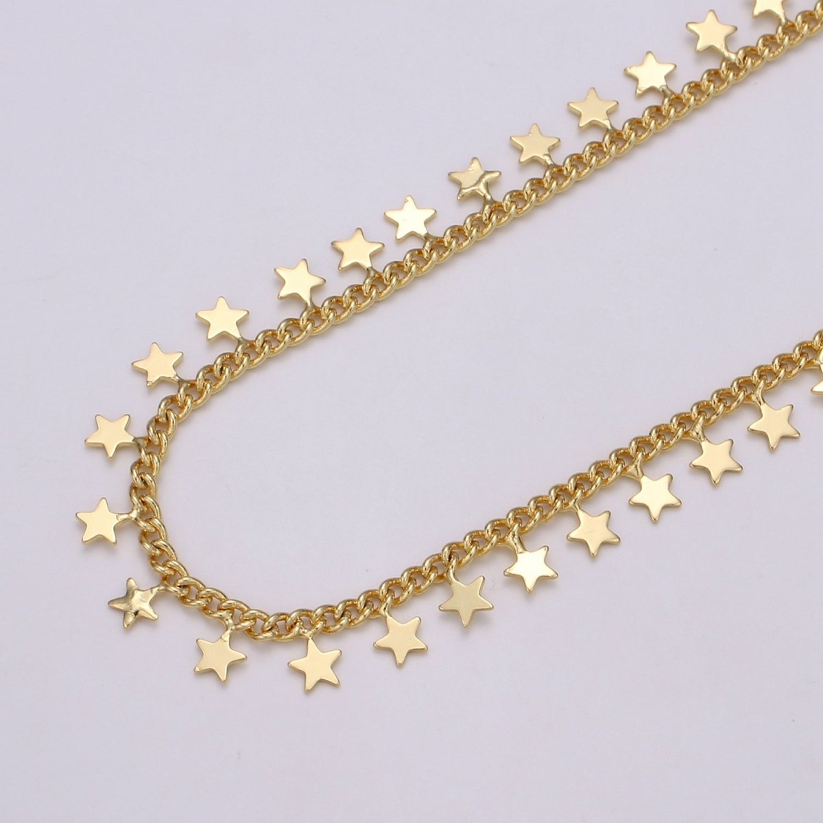 24K Gold Filled Stars Charmed Chain By Yard, Wholesale Twisted Curb Chain, Unfinished CURB DESIGNED Chain For Jewelry Making | ROLL-353 Clearance Pricing - DLUXCA