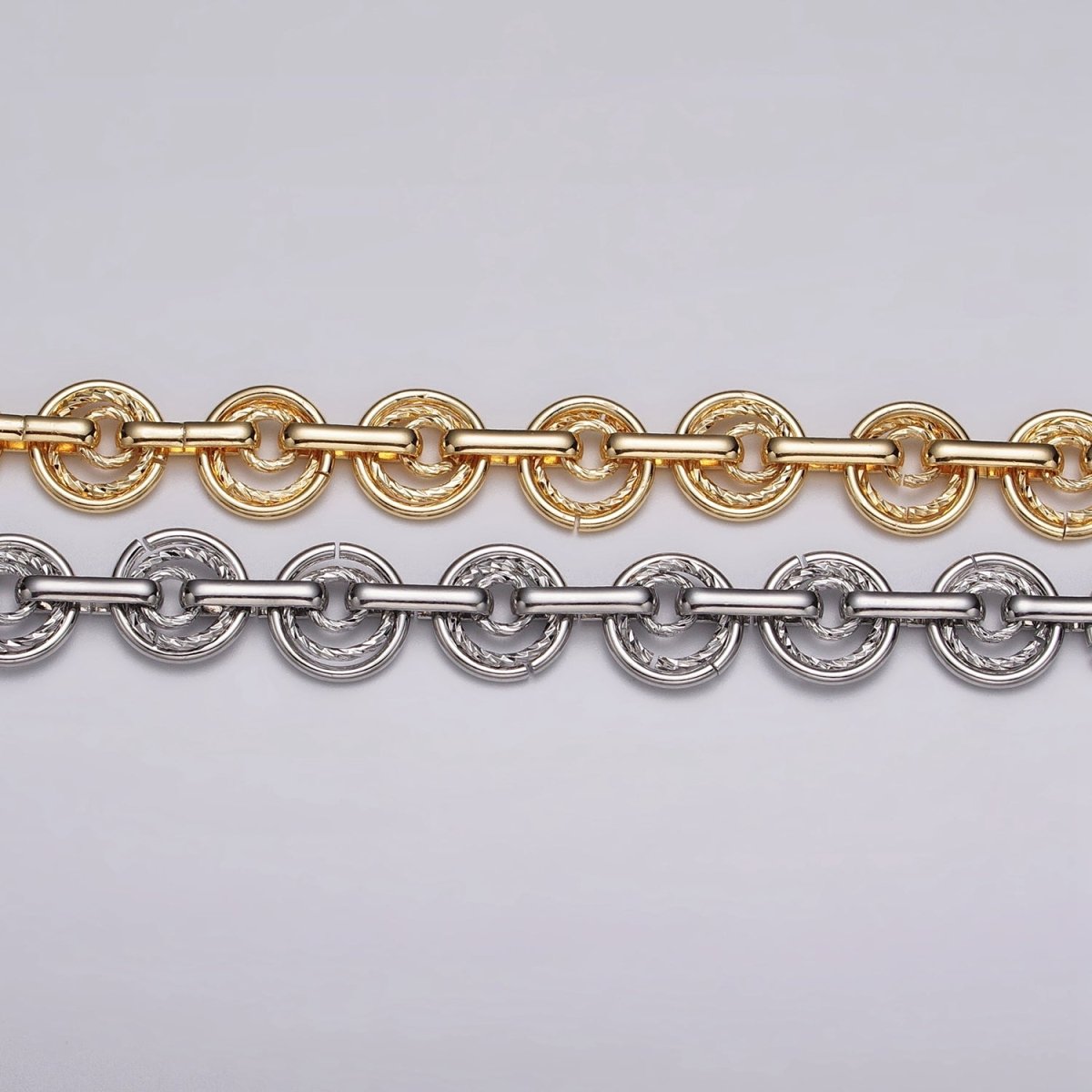 24k Gold Filled Statement Designed Textured Round Rolo Unfinished Statement Chain in Gold & Silver | ROLL-1135, ROLL-1136 Clearance Pricing - DLUXCA