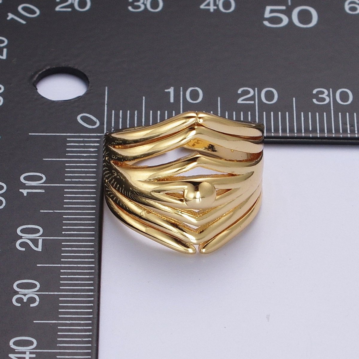 24K Gold Filled Statement Multiple Band Geometric Ring | Y-371 - DLUXCA
