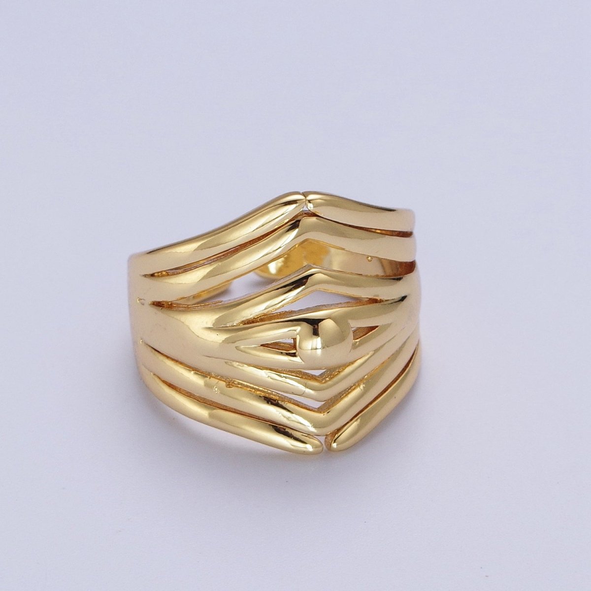 24K Gold Filled Statement Multiple Band Geometric Ring | Y-371 - DLUXCA