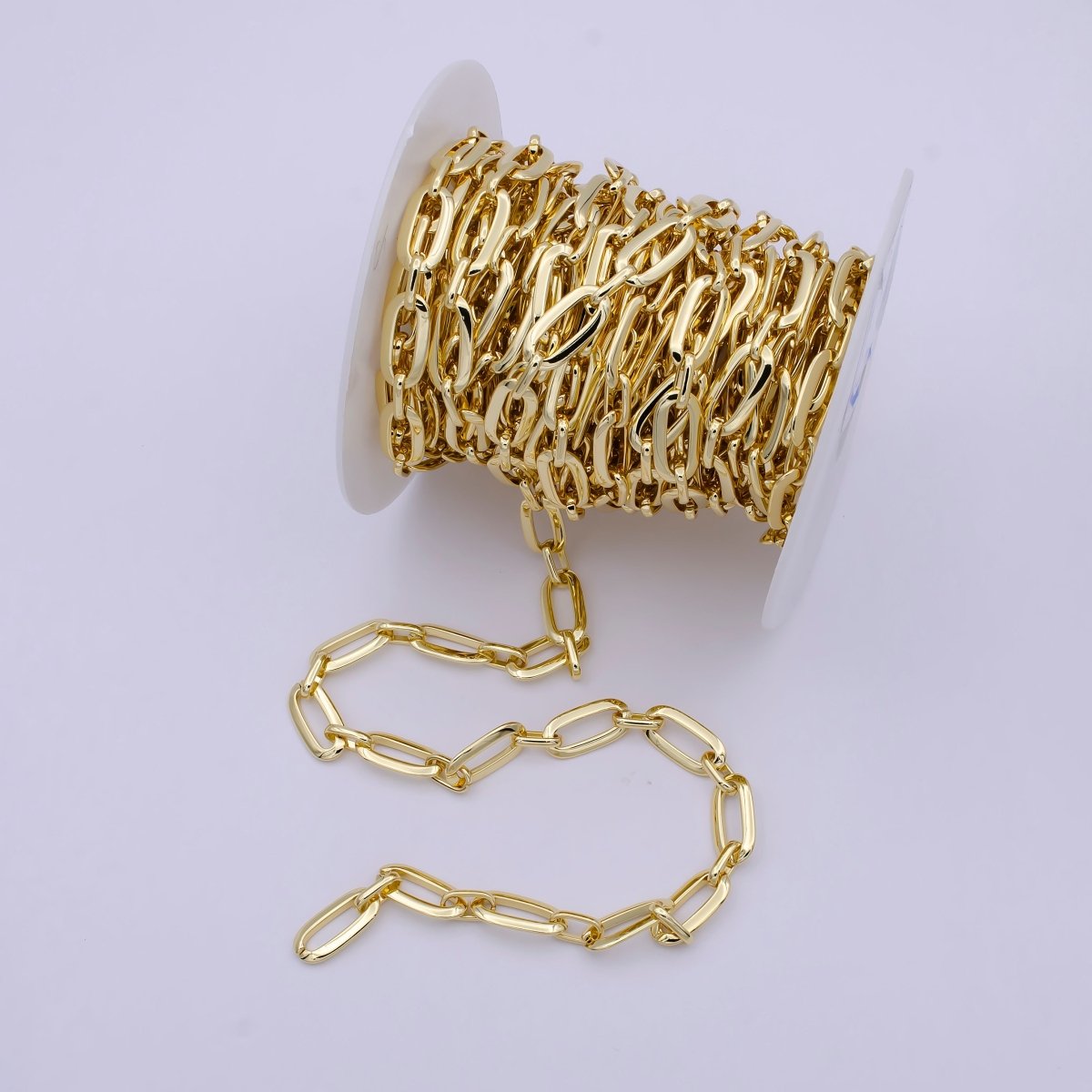24K Gold Filled Statement Oval PaperClip Cable Chain By yard For Jewelry Making | ROLL-697 Clearance Pricing - DLUXCA