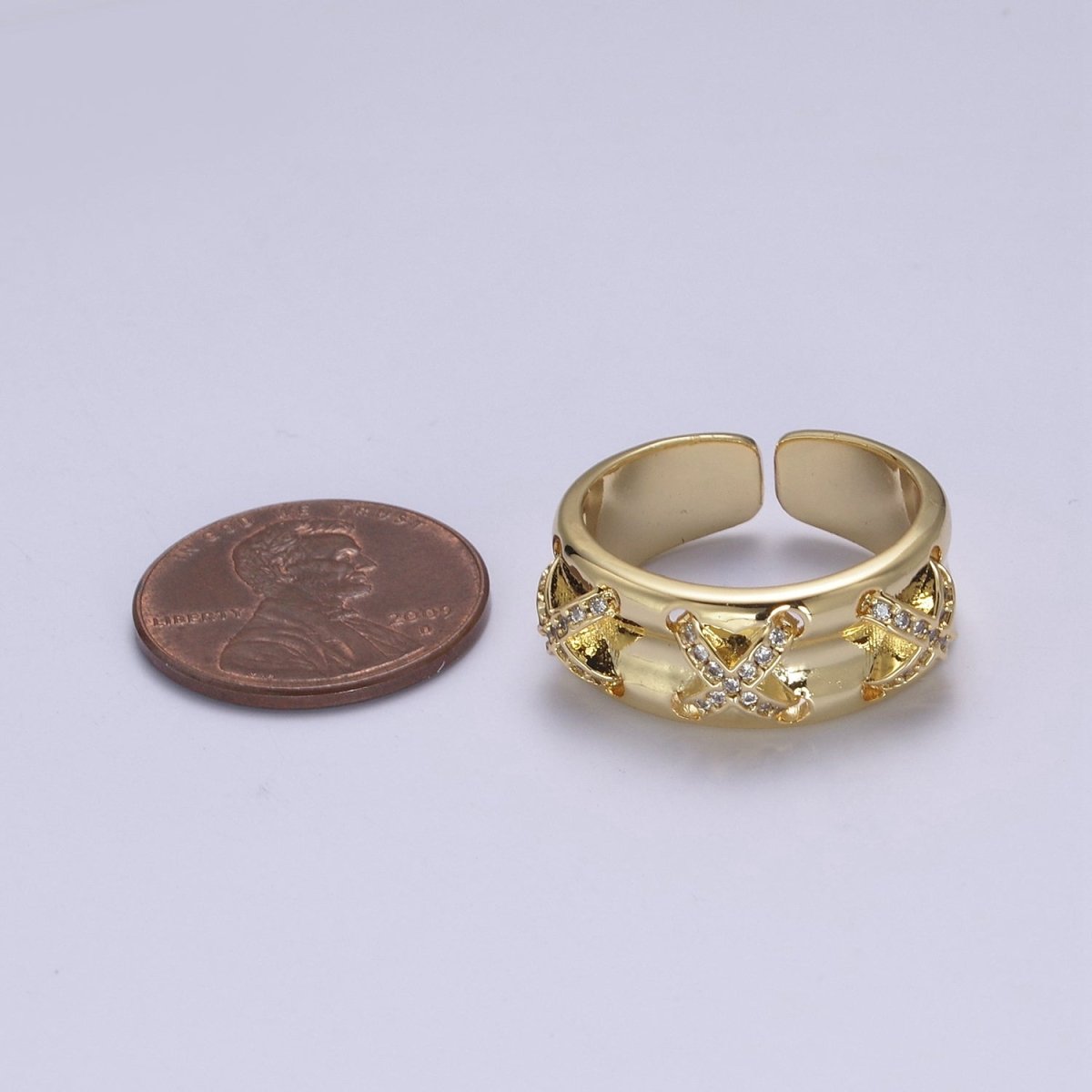 24K Gold Filled Statement X Crystal Zirconia CZ Adjustable Ring U-411 - DLUXCA