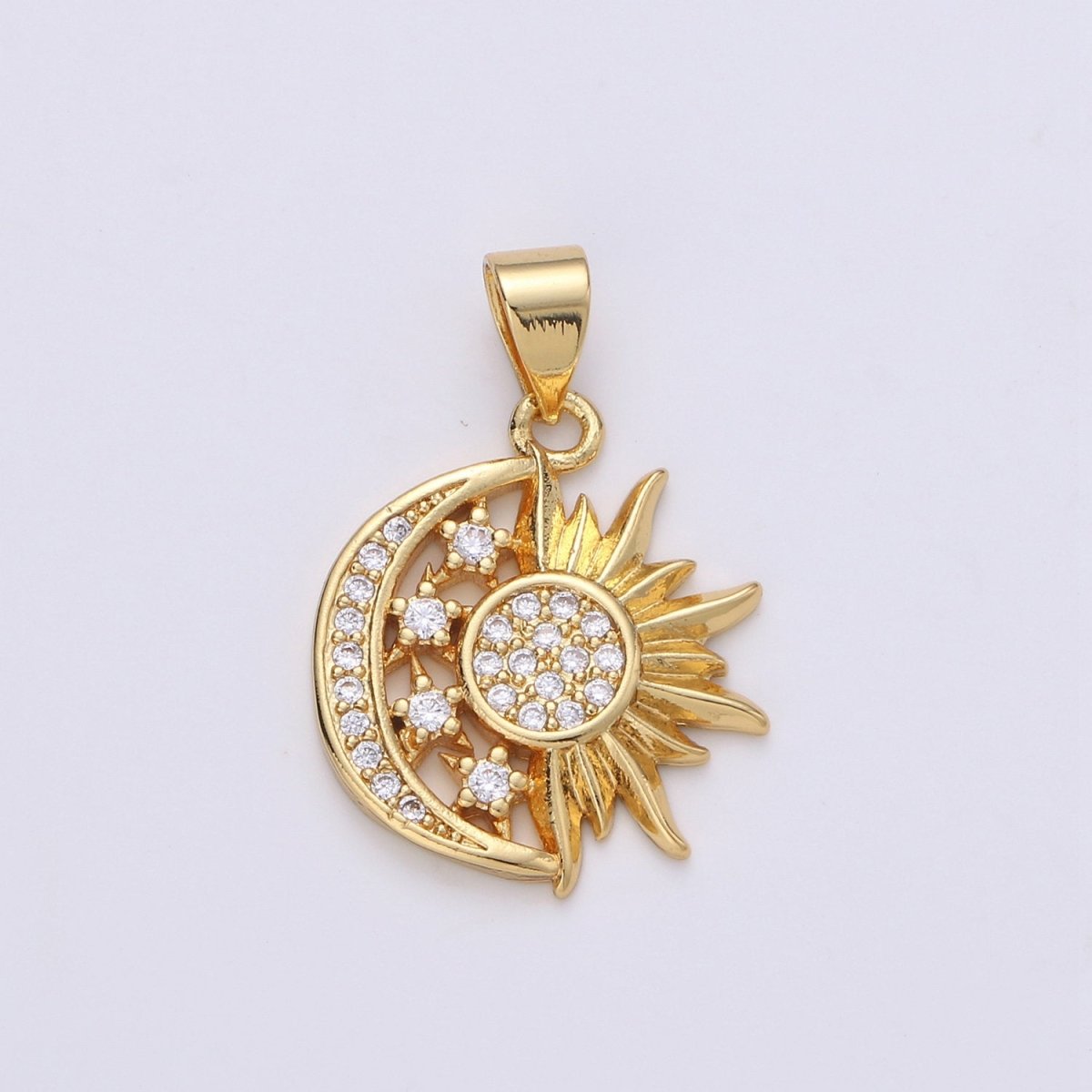 24K Gold Filled Sun and Moon Charm- Micro Pave Celestial Sunshine Charm, Crescent Moon, Sun ray Pendant for Necklace Earring Supply I-912 X-457 X-459 - DLUXCA