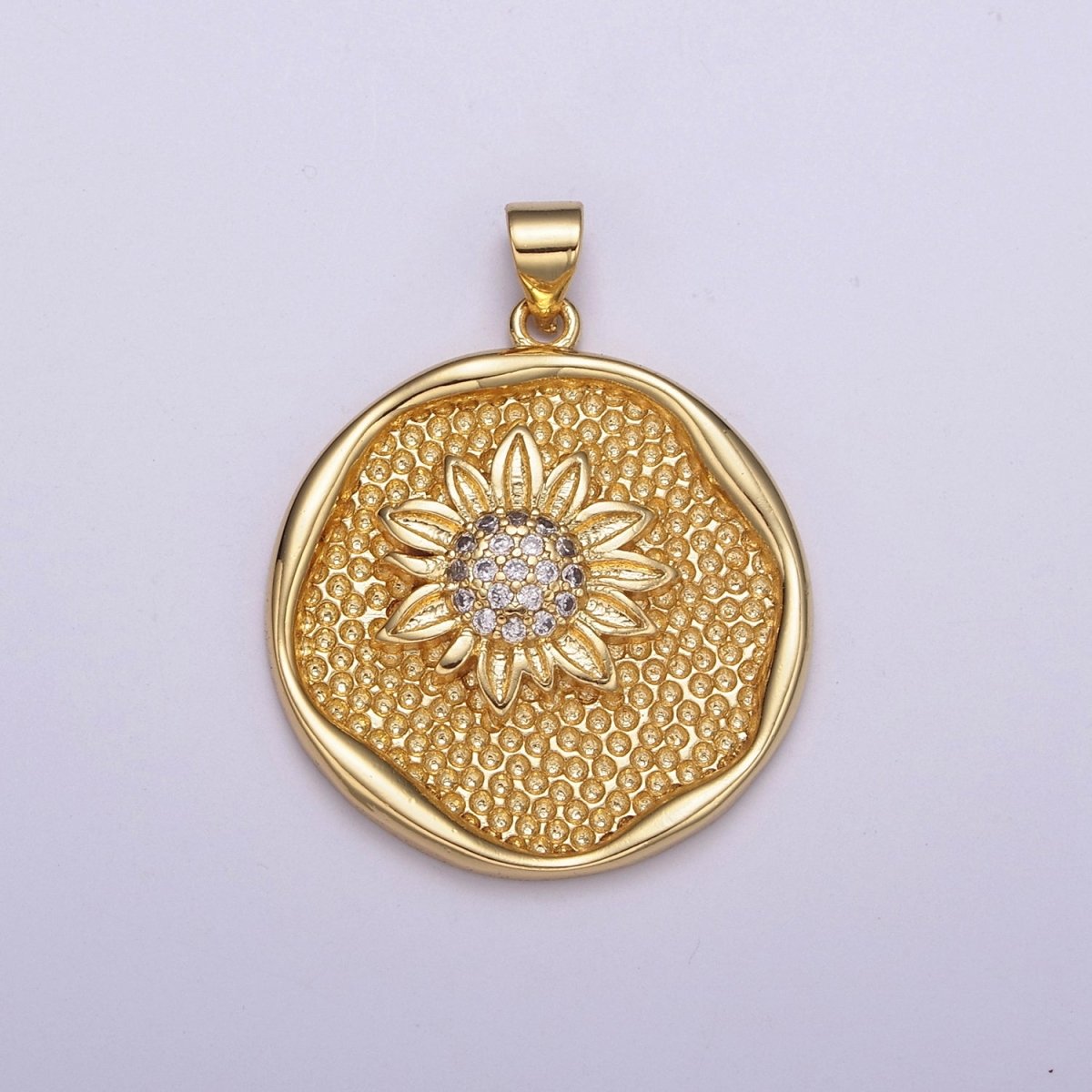 24K Gold Filled Sun Flower Pendant Sunflower Charm Round Disc Charm N-531 - DLUXCA