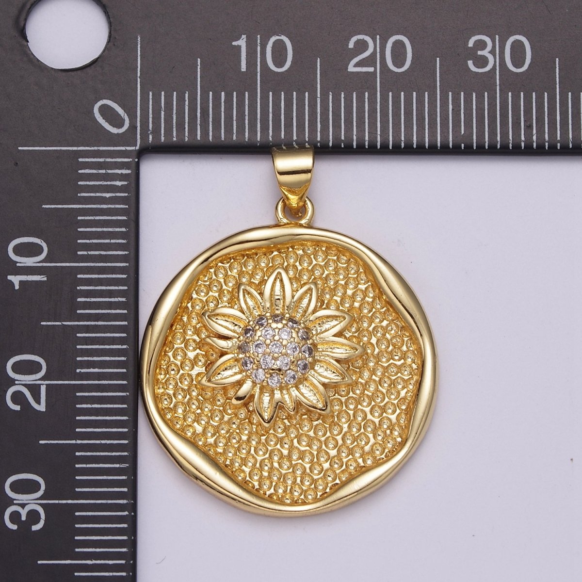 24K Gold Filled Sun Flower Pendant Sunflower Charm Round Disc Charm N-531 - DLUXCA