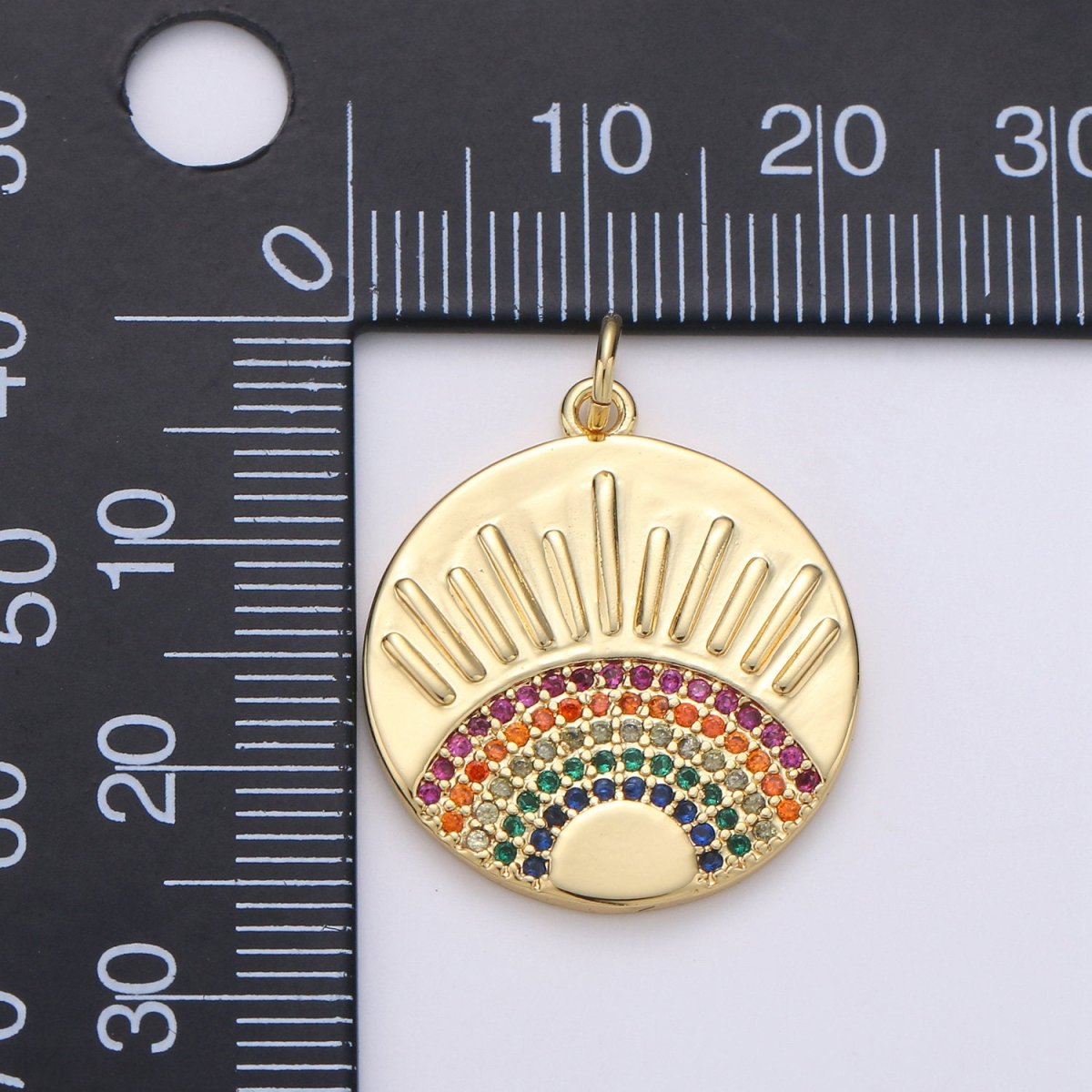24K Gold Filled SunBurst Charm for Necklace Multi Color Cz Charm Micro Pave Rainbow Charm Gold Sun Rise Celestial Jewelry D-609 - DLUXCA