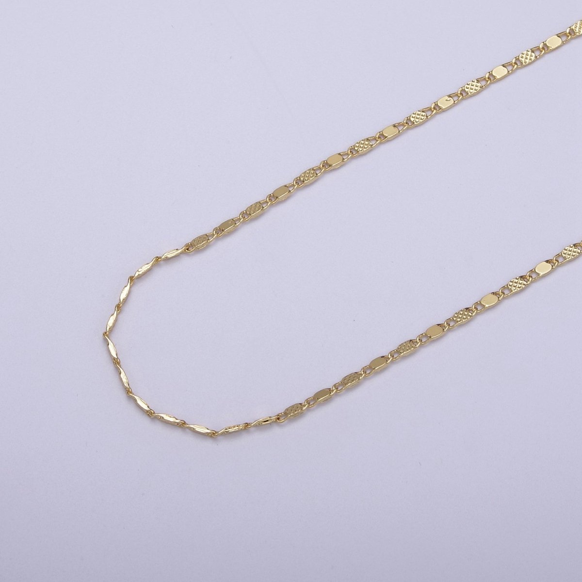 24K Gold Filled Sunburst Flat Bar Unique Chain by Yard, Dainty 1.7mm Wholesale Chain in Silver & Gold For Jewelry Making Supply Component| ROLL-638, ROLL-637 Clearance Pricing - DLUXCA