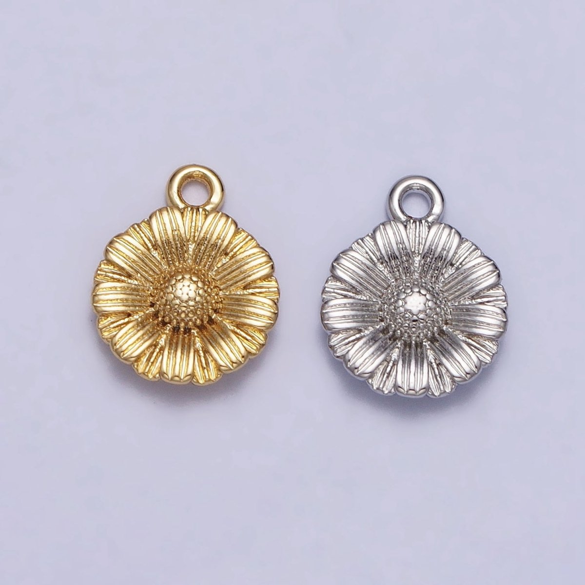 24K Gold Filled Sunflower Nature Line-Textured Round Add-On Charm in Gold & Silver | AC339 AC340 - DLUXCA