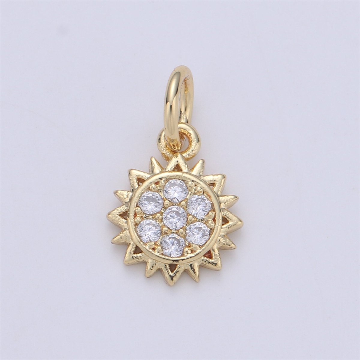 24K Gold Filled Sunflower Sun Flower Charm with Micro Pave Cubic Zirconia CZ Stone for Necklace Bracelet or Earrings, C-894 - DLUXCA