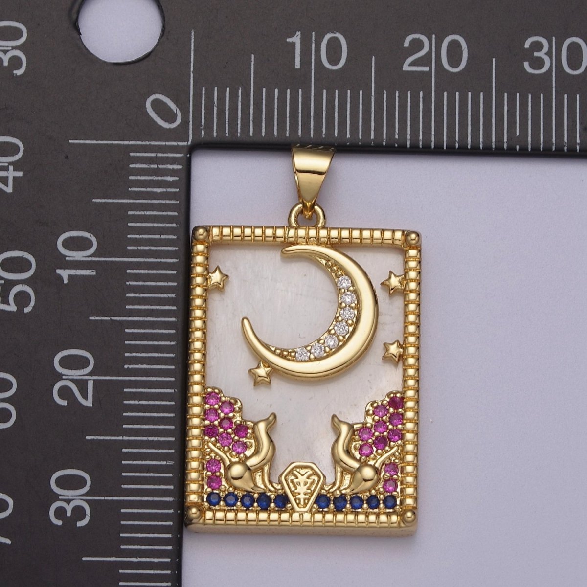 24K Gold Filled Tarot Card Charm - Pearl The Moon Pendant Amulet Jewelry for Necklace Component Supply J-411 - DLUXCA
