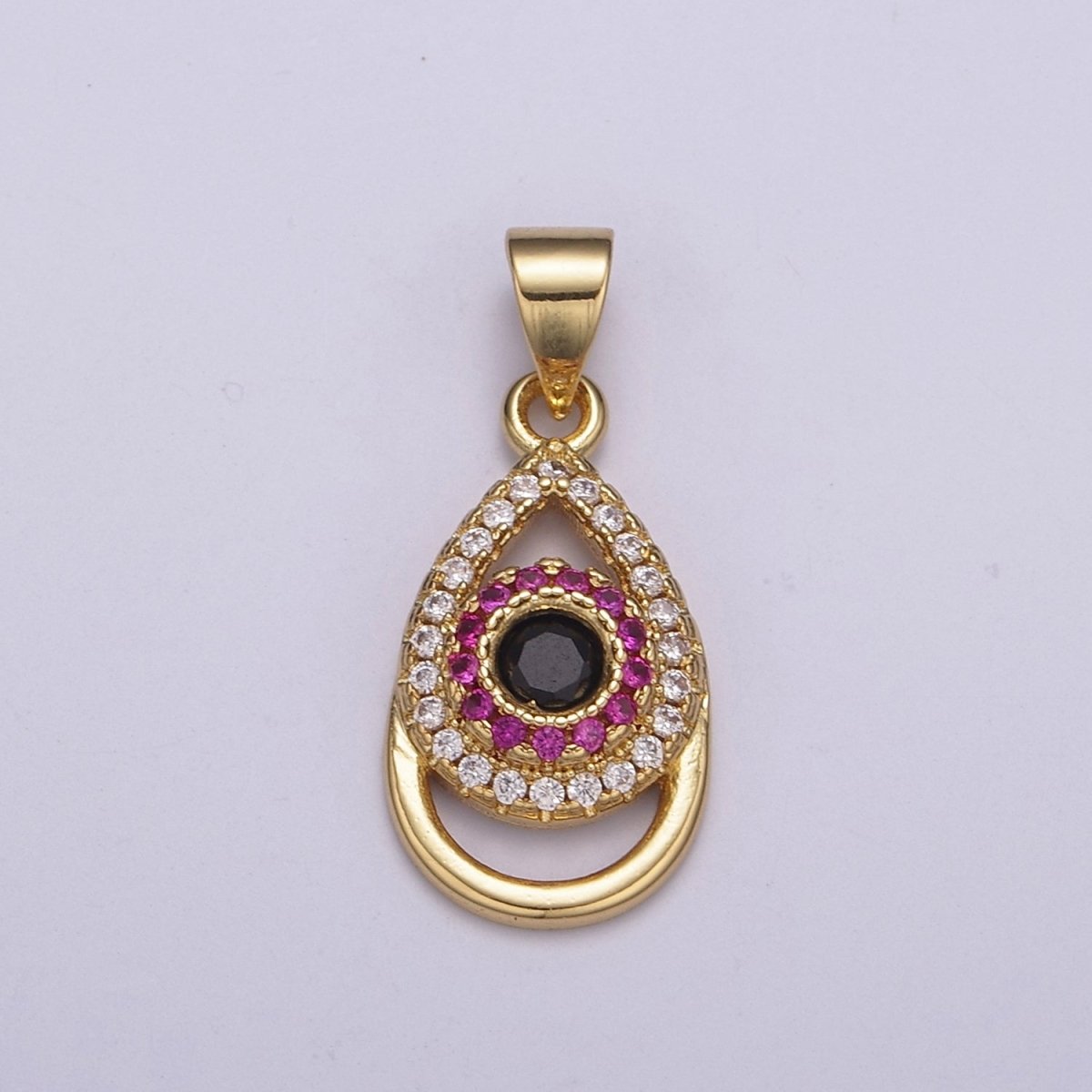 24K Gold Filled Tear Drop Pendant Cubic Zirconia CZ Micro Pave Evil Eye Charm N-527 - DLUXCA