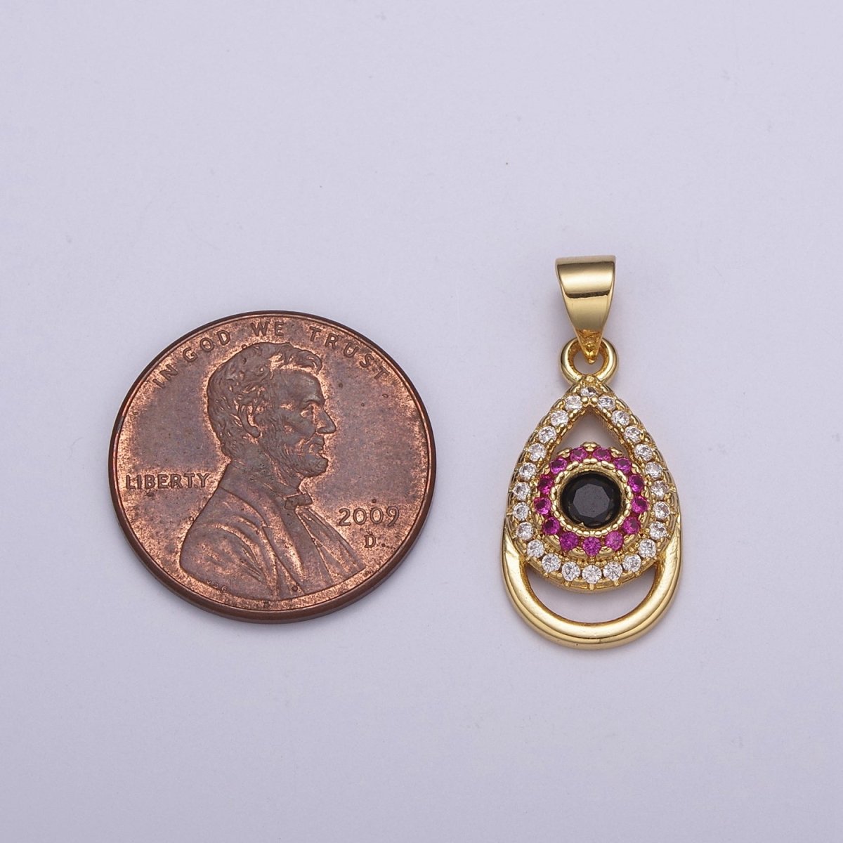 24K Gold Filled Tear Drop Pendant Cubic Zirconia CZ Micro Pave Evil Eye Charm N-527 - DLUXCA