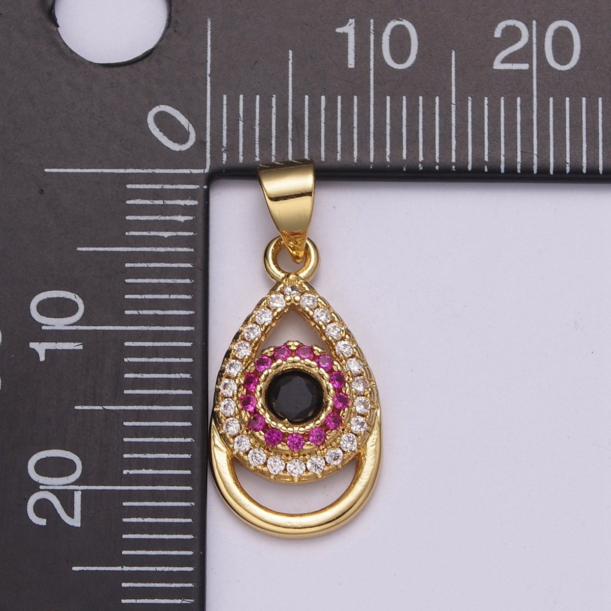 24K Gold Filled Tear Drop Pendant Cubic Zirconia CZ Micro Pave Evil Eye Charm N-527 - DLUXCA