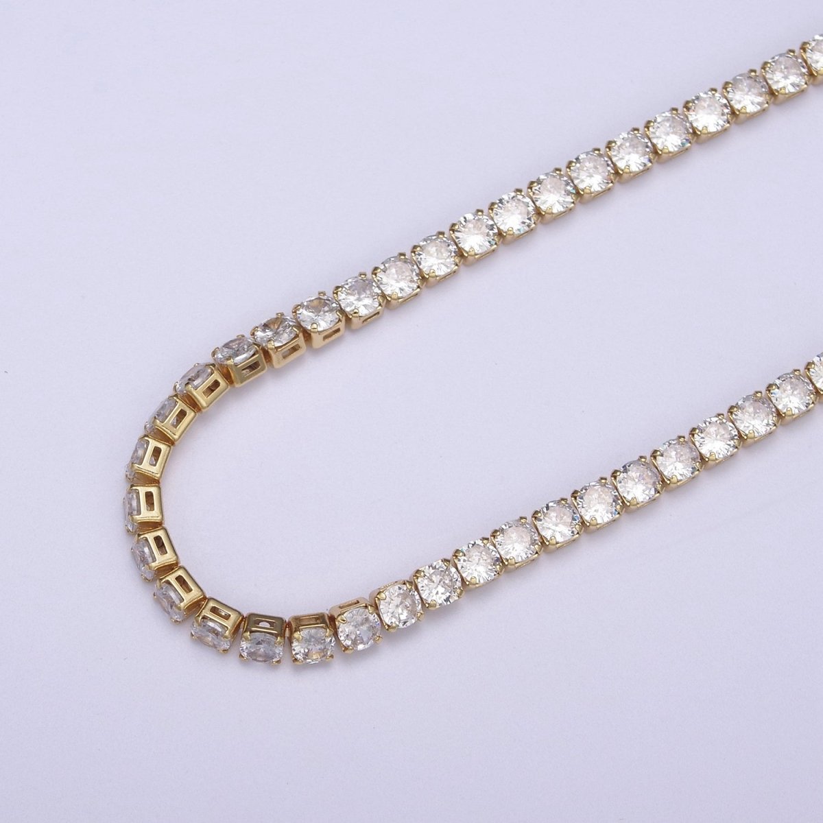 24K Gold Filled Tennis Chain, 4mm Unfinished Crystal Cubic Zirconia CZ Chain For Jewelry Making in Gold & Silver, Wholesale Supply For Diamond Necklace Bracelet Anklet | ROLL-684, ROLL-685 Clearance Pricing - DLUXCA