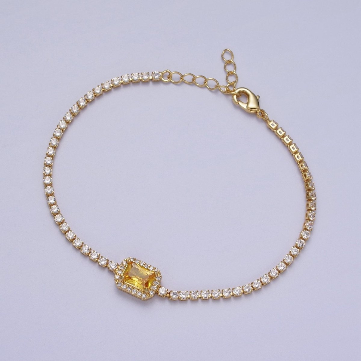 24k Gold Filled Tennis Chain Baguette Cubic Zirconia Bracelet Chain in Silver & Gold | WA-1286 - WA-1293 Clearance Pricing - DLUXCA