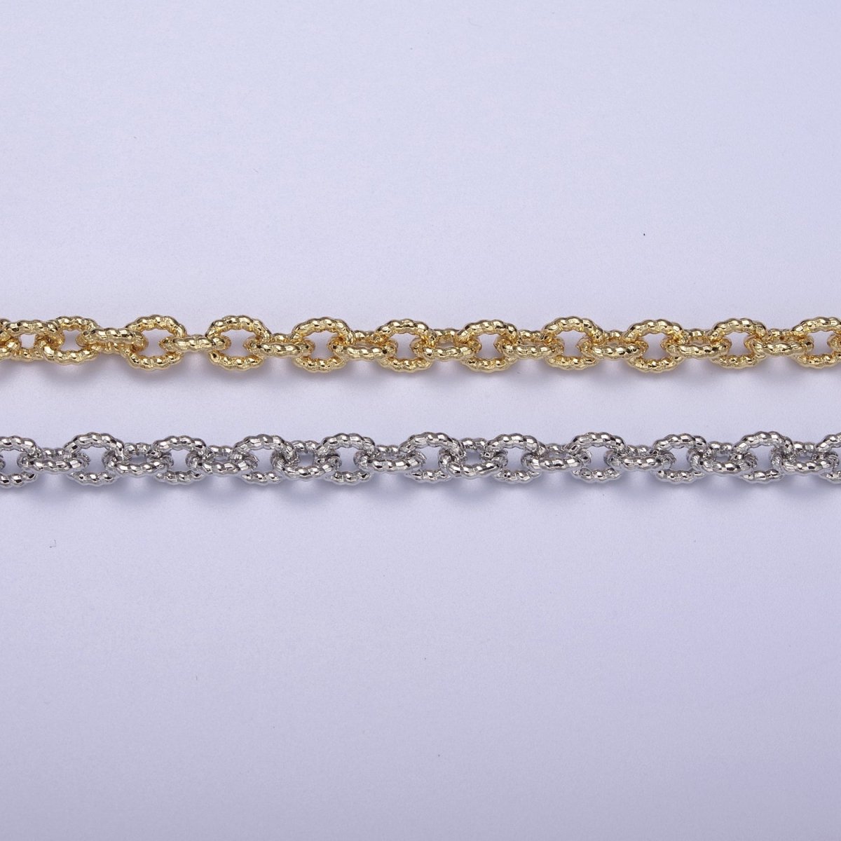 24K Gold Filled Textured Cable Chain, 6.5X5mm Unfinished Unique Chain in Gold & Silver For Jewelry Making | ROLL-668, ROLL-669 Clearance Pricing - DLUXCA