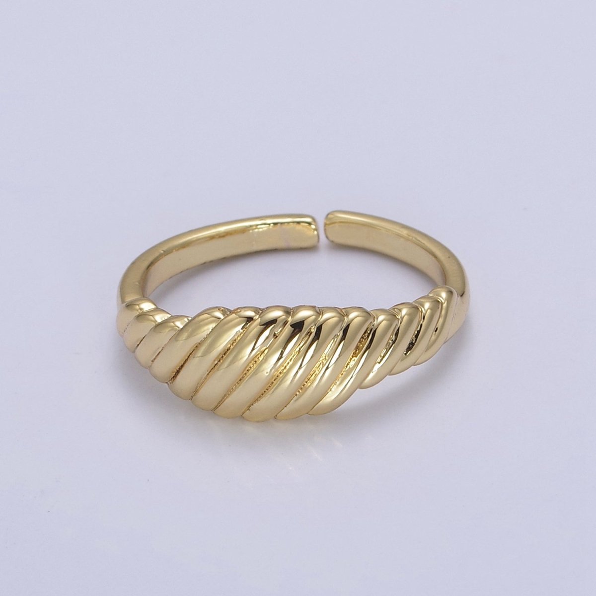 24K Gold Filled Textured Croissant Adjustable Ring, Minimalist Everyday Dome Golden Ring S-326 - DLUXCA