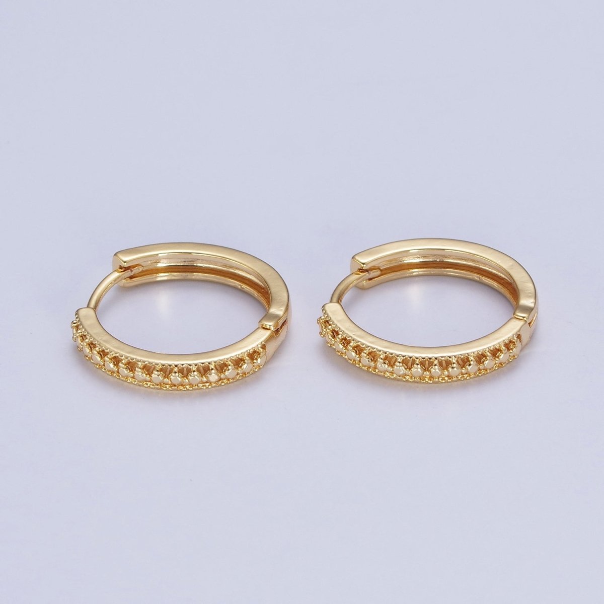 24K Gold Filled Textured Dotted Huggie Hoop Earrings T-399 - DLUXCA