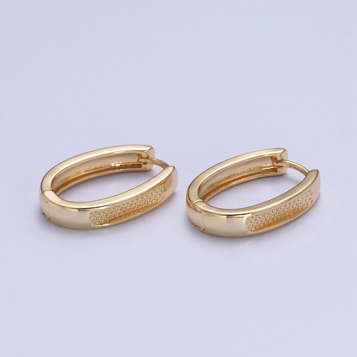 24K Gold Filled Textured Dotted U Shaped Huggie Oblong Hoop Earrings T-039 - DLUXCA