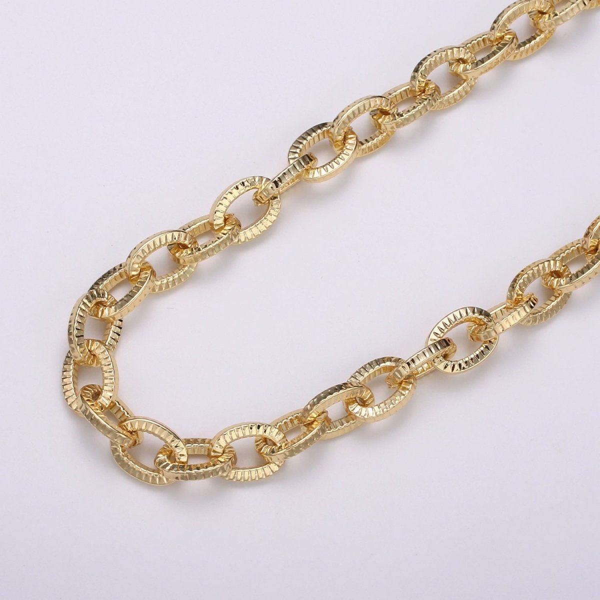 24K Gold Filled Textured Oval Gold ROLO CABLE Chain by the yard of Thick Cable chain 2mm thickness | ROLL-462 Clearance Pricing - DLUXCA