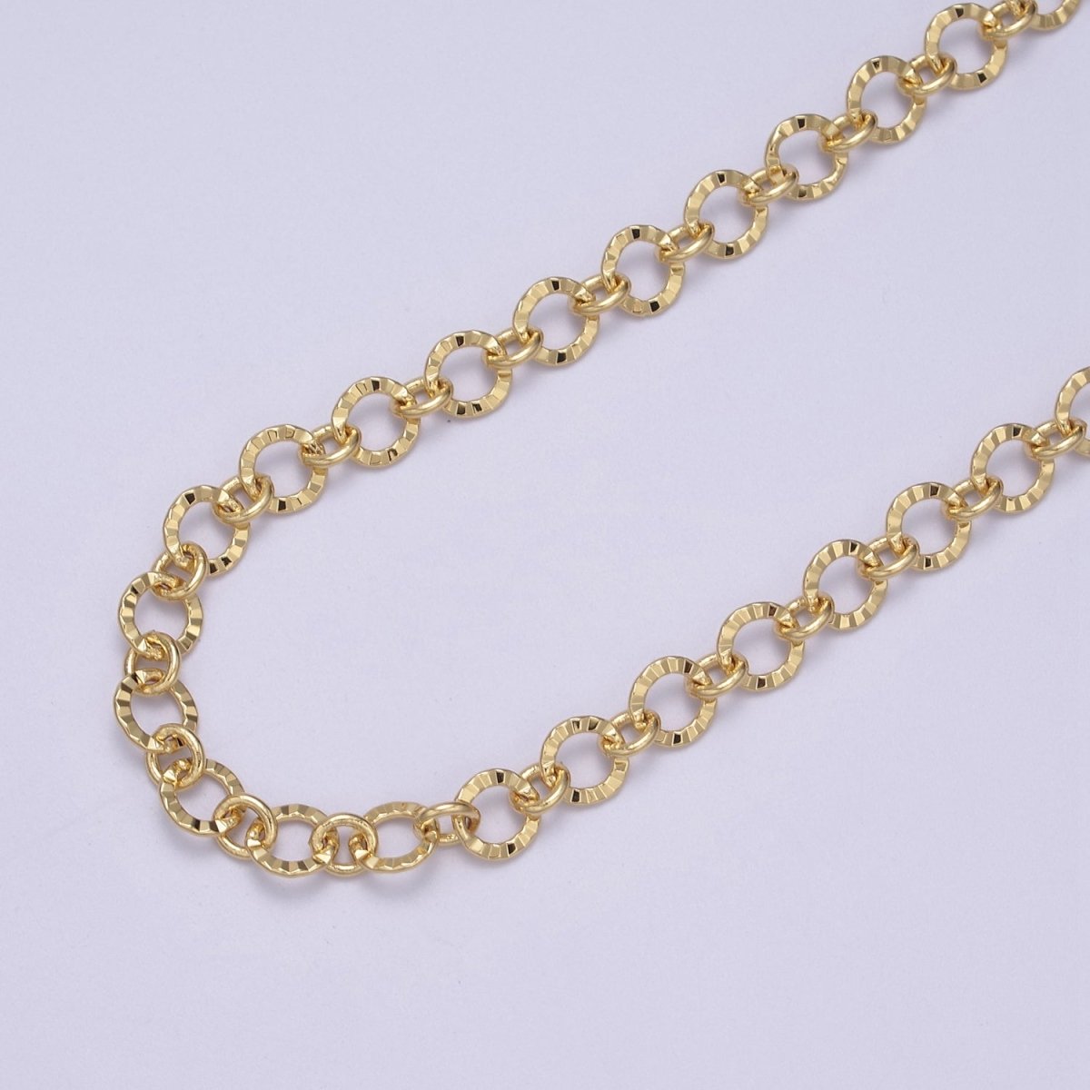 24K Gold Filled Textured Rolo Chain in Gold & Silver, 6mm Rolo Chain For Jewelry Making | ROLL-642, ROLL-643 Clearance Pricing - DLUXCA