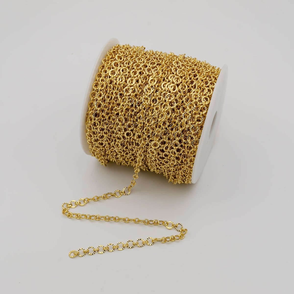 24K Gold Filled Textured Rolo Chain in Gold & Silver, 6mm Rolo Chain For Jewelry Making | ROLL-642, ROLL-643 Clearance Pricing - DLUXCA