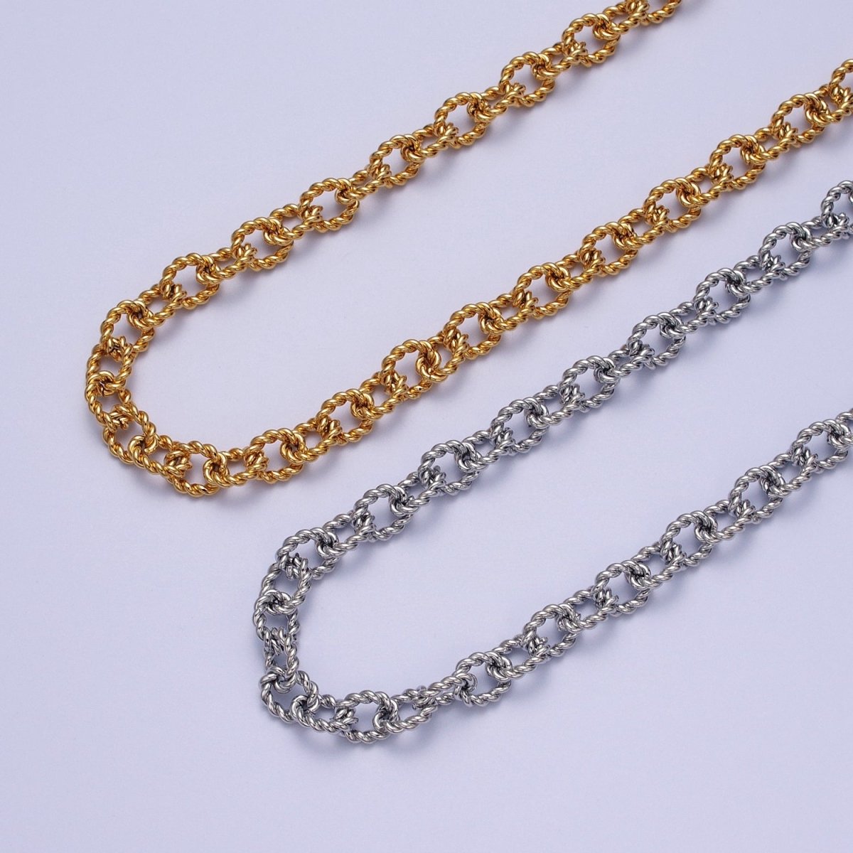 24K Gold Filled Textured Twist Cable Unfinished Chain in Gold & Silver | ROLL-974, ROLL-975 Clearance Pricing - DLUXCA