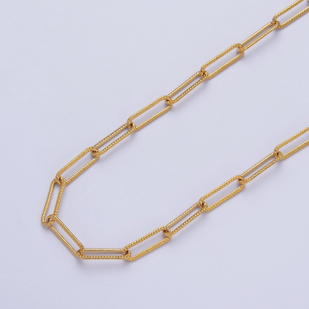24K Gold Filled Textured Unique Paperclip Chain by Yard For Wholesale Supply in Gold & Silver | ROLL-844 ROLL-845 Clearance Pricing - DLUXCA