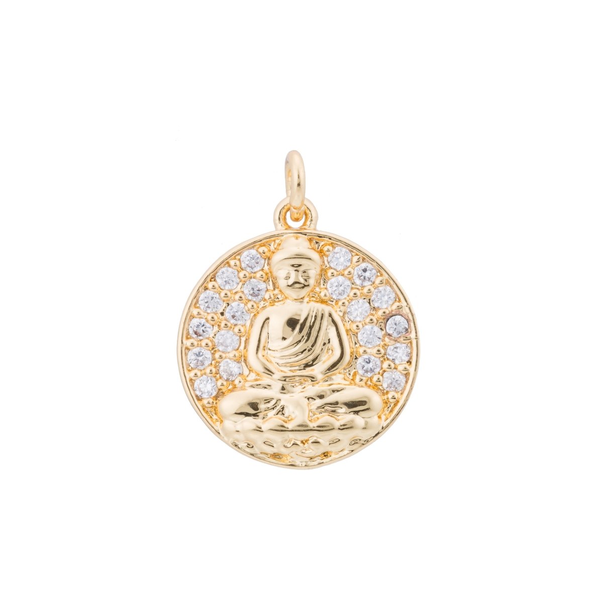 24K Gold Filled Thailand Buddha Clear, Black Micro Paved CZ Round Charm in Gold & Silver C-163 C-164 - DLUXCA