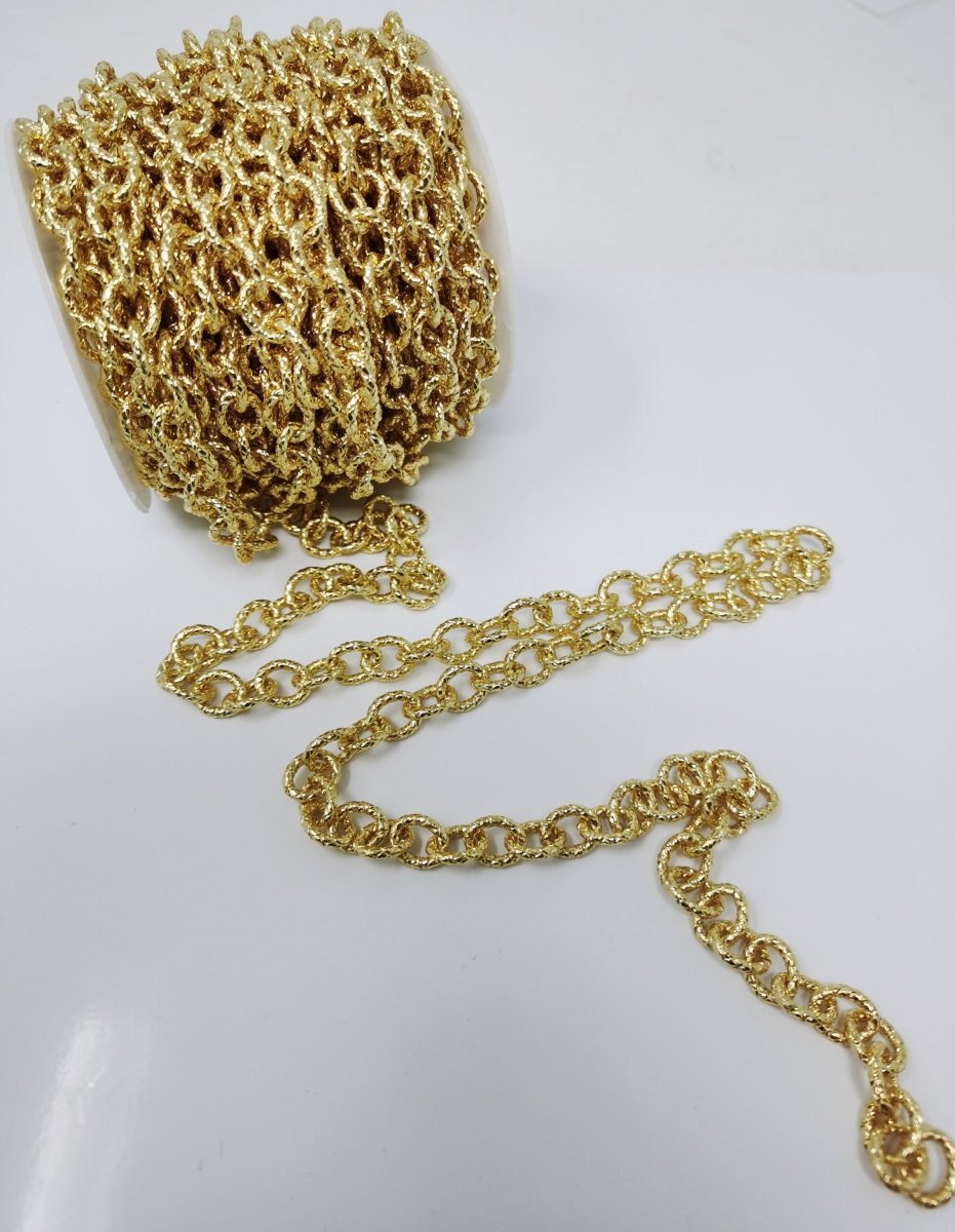 24K Gold Filled Thick ROLO Chain Twisted Texturized Chain, Elongated Oval Chain, 11x9mm link Chain for Necklace Bracelet | ROLL-064 Clearance Pricing - DLUXCA