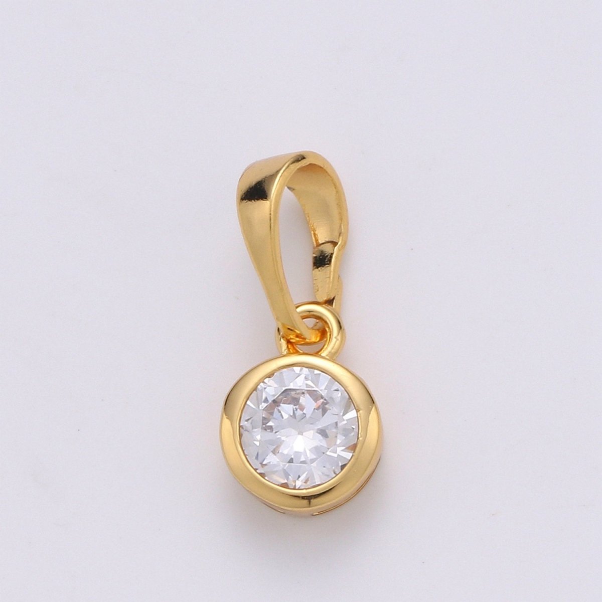 24k Gold Filled Tiny CZ Bezel Set Charm - 6mm CZ Stone, Gold CZ Charm, Dangle Charm, Faceted Dangle Charm, Findings, Lariat Drop, J-077 - DLUXCA