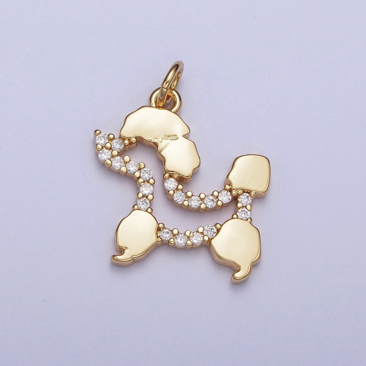 24K Gold Filled Tiny Poodle Dog Micro Paved Cubic Zirconia Outline Charm For Jewelry Making AG-134 - DLUXCA