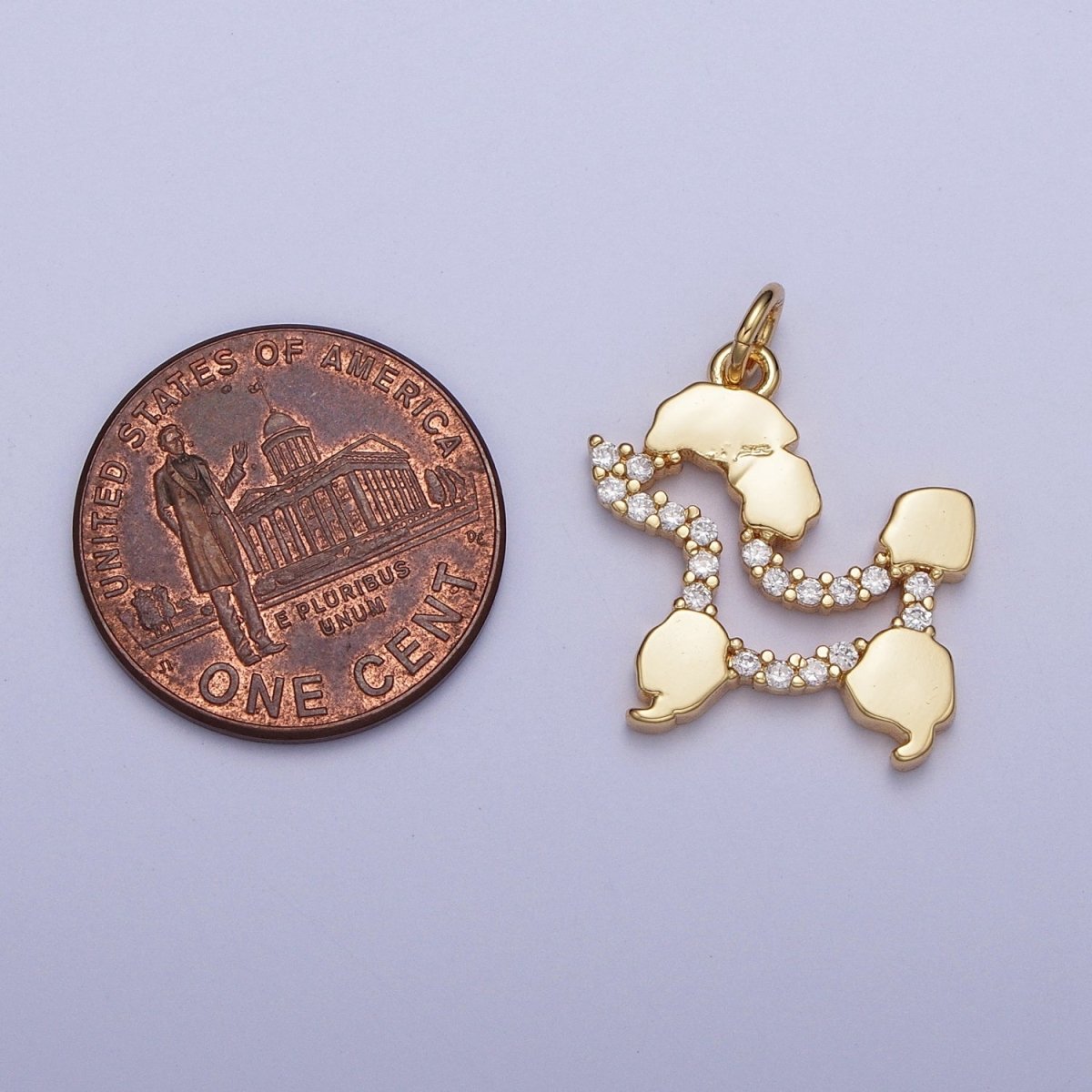 24K Gold Filled Tiny Poodle Dog Micro Paved Cubic Zirconia Outline Charm For Jewelry Making AG-134 - DLUXCA