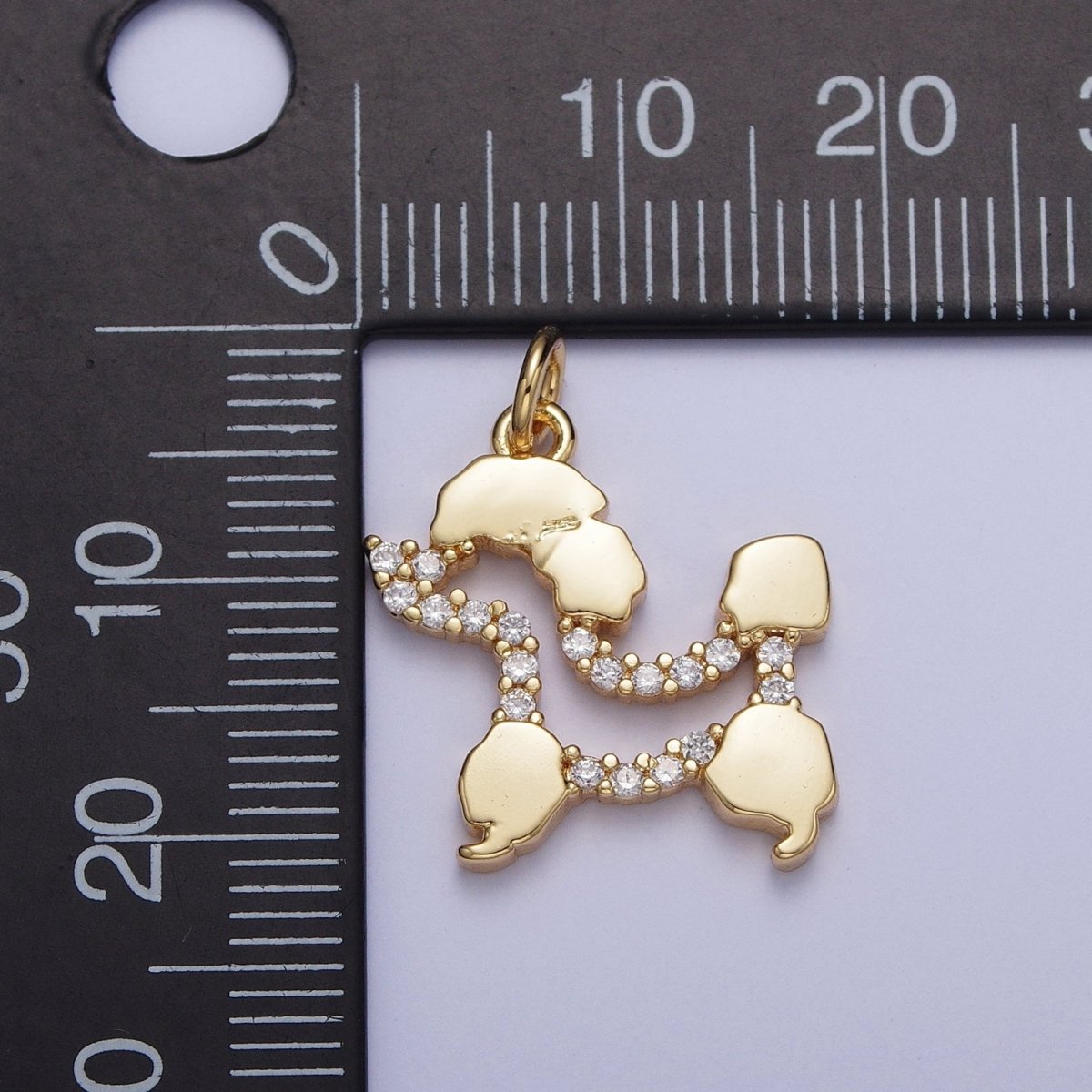 24K Gold Filled Tiny Poodle Dog Micro Paved Cubic Zirconia Outline Charm For Jewelry Making AG-134 - DLUXCA