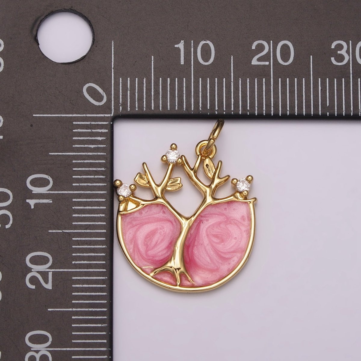 24k Gold Filled Tree Of Life Charm, Pink Enamel Tree Of Life Pendant for Necklace Bracelet Earring N-159 - DLUXCA