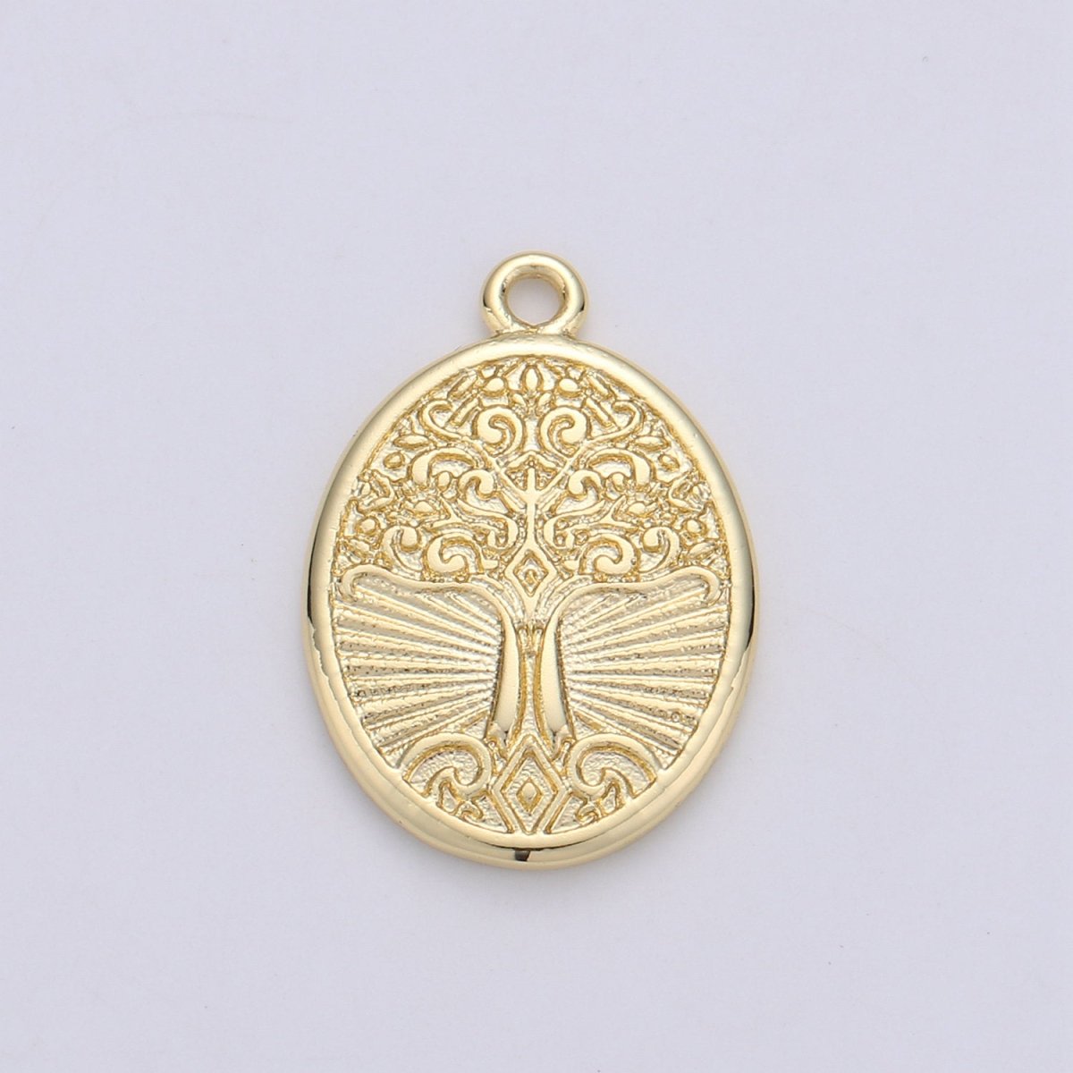 24K Gold Filled Tree of Life Dainty Charm Symbolic Sign Oval Pendant for Necklace or Bracelet C-885 - DLUXCA