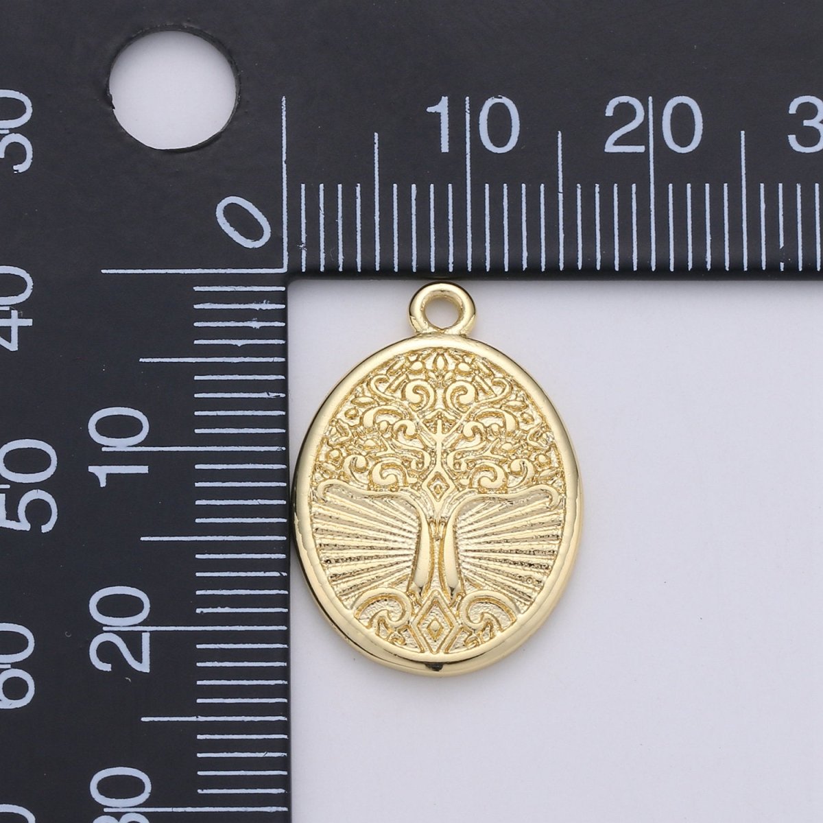 24K Gold Filled Tree of Life Dainty Charm Symbolic Sign Oval Pendant for Necklace or Bracelet C-885 - DLUXCA
