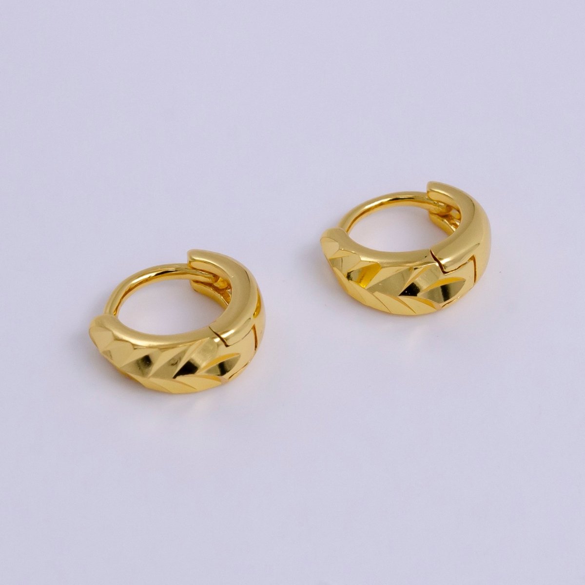 24K Gold Filled Triangle Dented Geometric 10mm Huggie Earrings | AE805 - DLUXCA