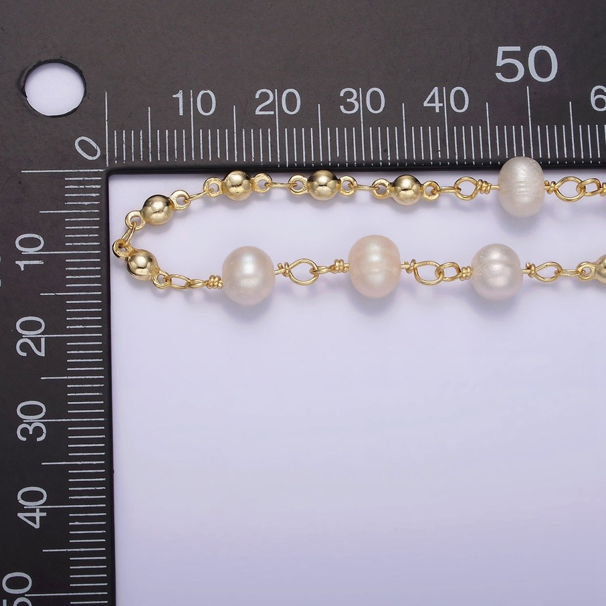 24K Gold Filled Triple Button Triple Freshwater Pearl Multiple Bead Unfinished Chain For Jewelry Making | ROLL-1406 Clearance Pricing - DLUXCA