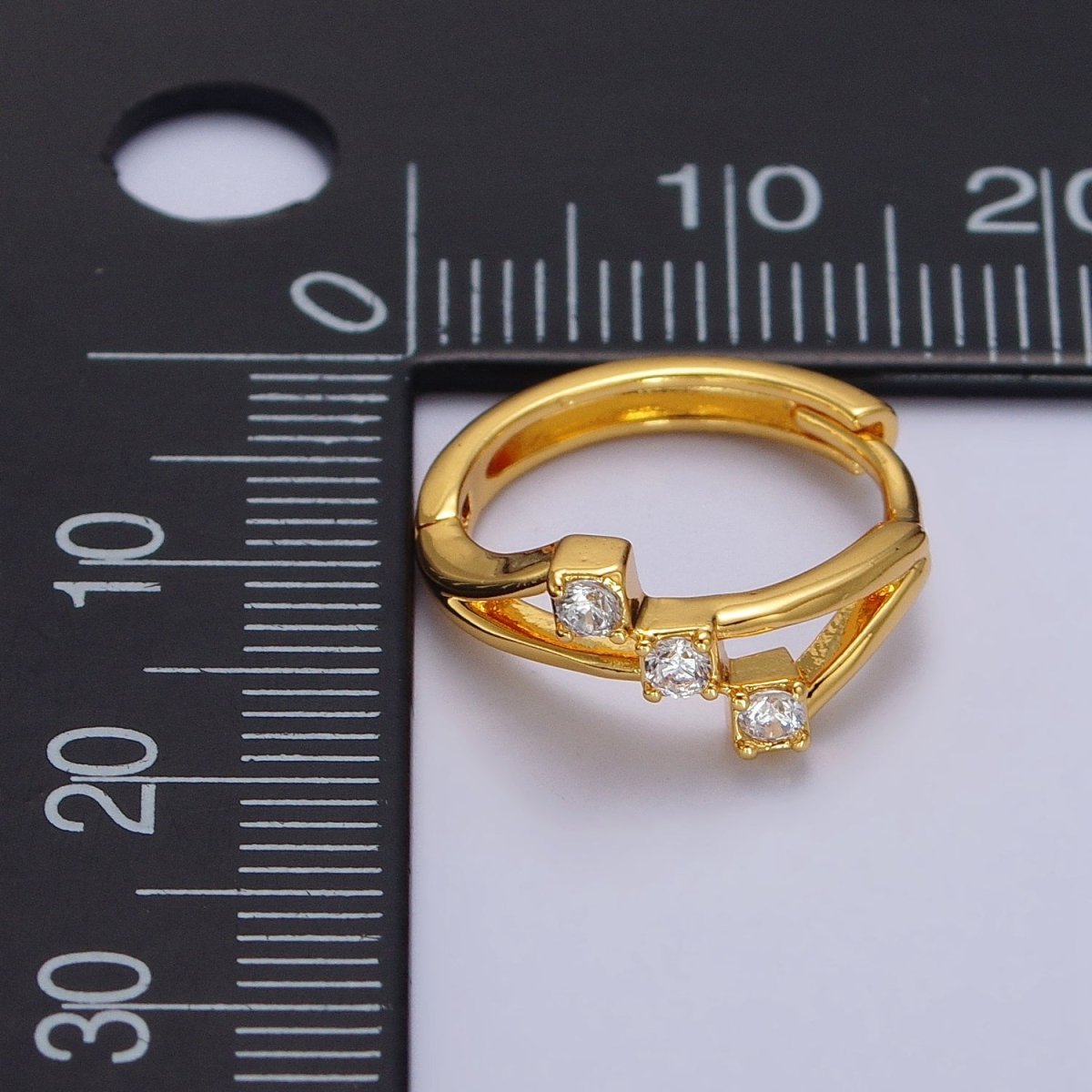 24K Gold Filled Triple Clear Round CZ Geometric Lined Huggie Earrings | AB119 - DLUXCA
