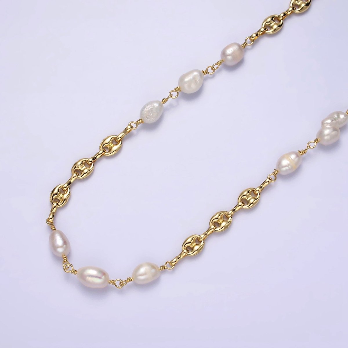 24K Gold Filled Triple Freshwater Pearl Anchor Link Unfinished Jewelry Making Chain | ROLL-1407 Clearance Pricing - DLUXCA