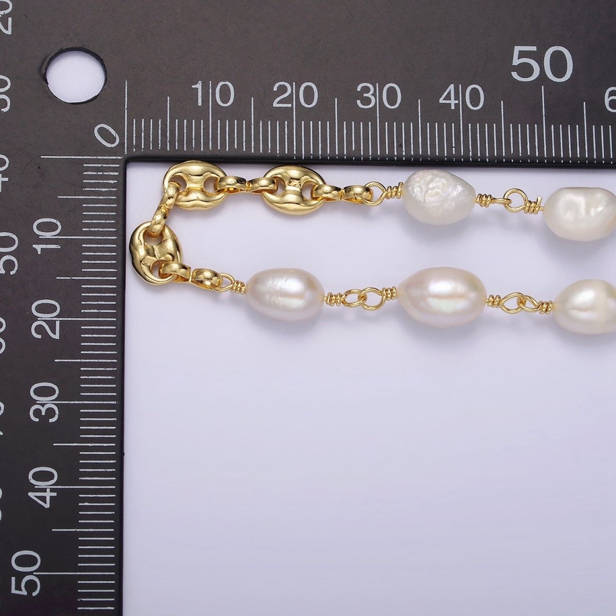 24K Gold Filled Triple Freshwater Pearl Anchor Link Unfinished Jewelry Making Chain | ROLL-1407 Clearance Pricing - DLUXCA