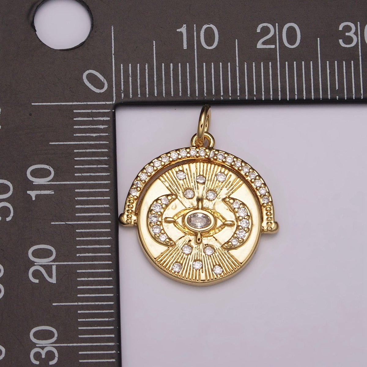 24K Gold Filled Triple Moon Pendant for Goddess Necklace Jewelry Making Micro Pave Medallion Charm N-157 - DLUXCA