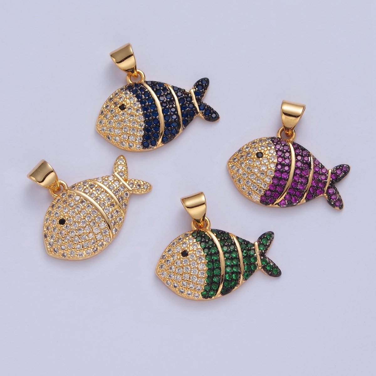 24K Gold Filled Tropical Clown Fish Green, Blue, Fuchsia, Clear Micro Paved CZ Pendant I-179 I-183 I-192 I-206 - DLUXCA