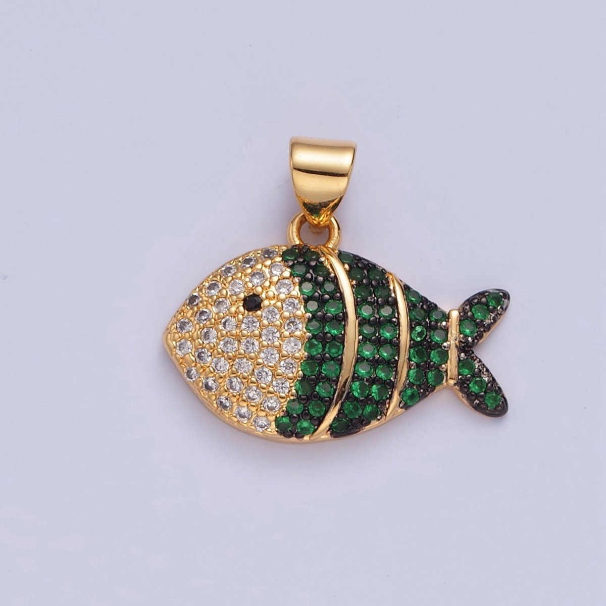 24K Gold Filled Tropical Clown Fish Green, Blue, Fuchsia, Clear Micro Paved CZ Pendant I-179 I-183 I-192 I-206 - DLUXCA