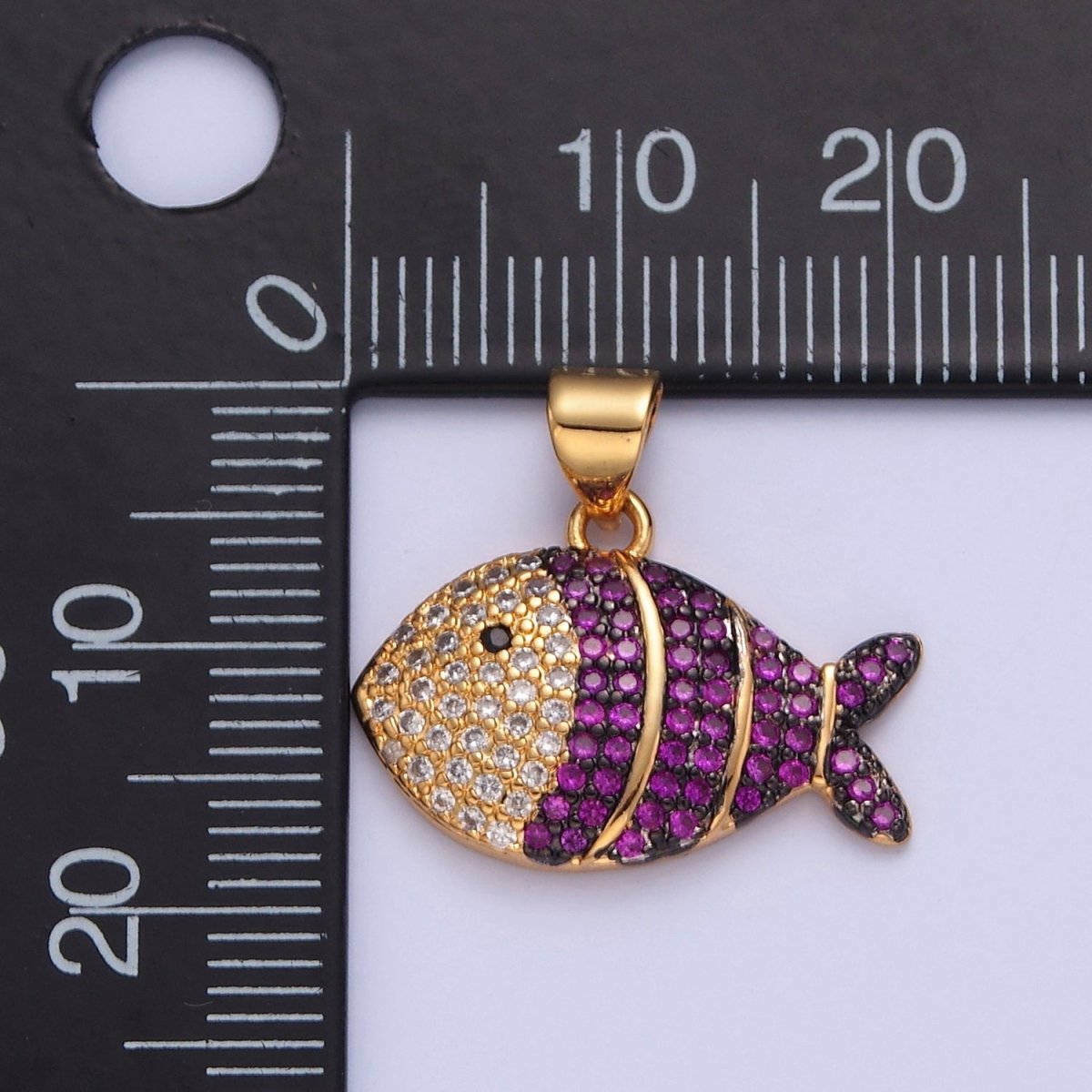 24K Gold Filled Tropical Clown Fish Green, Blue, Fuchsia, Clear Micro Paved CZ Pendant I-179 I-183 I-192 I-206 - DLUXCA