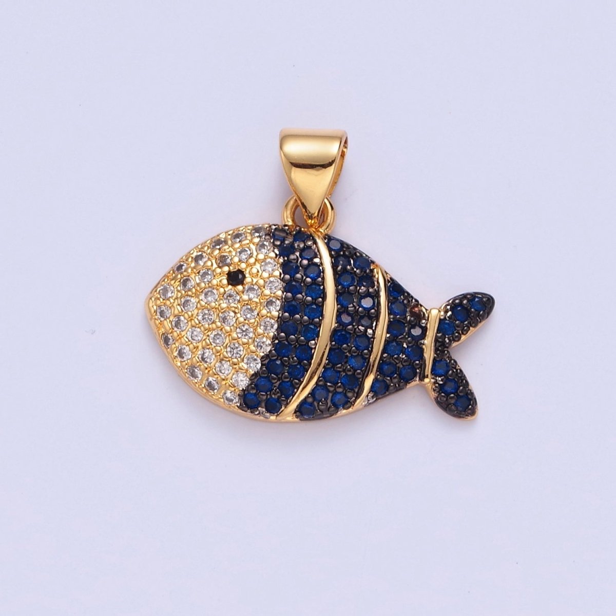 24K Gold Filled Tropical Clown Fish Green, Blue, Fuchsia, Clear Micro Paved CZ Pendant I-179 I-183 I-192 I-206 - DLUXCA