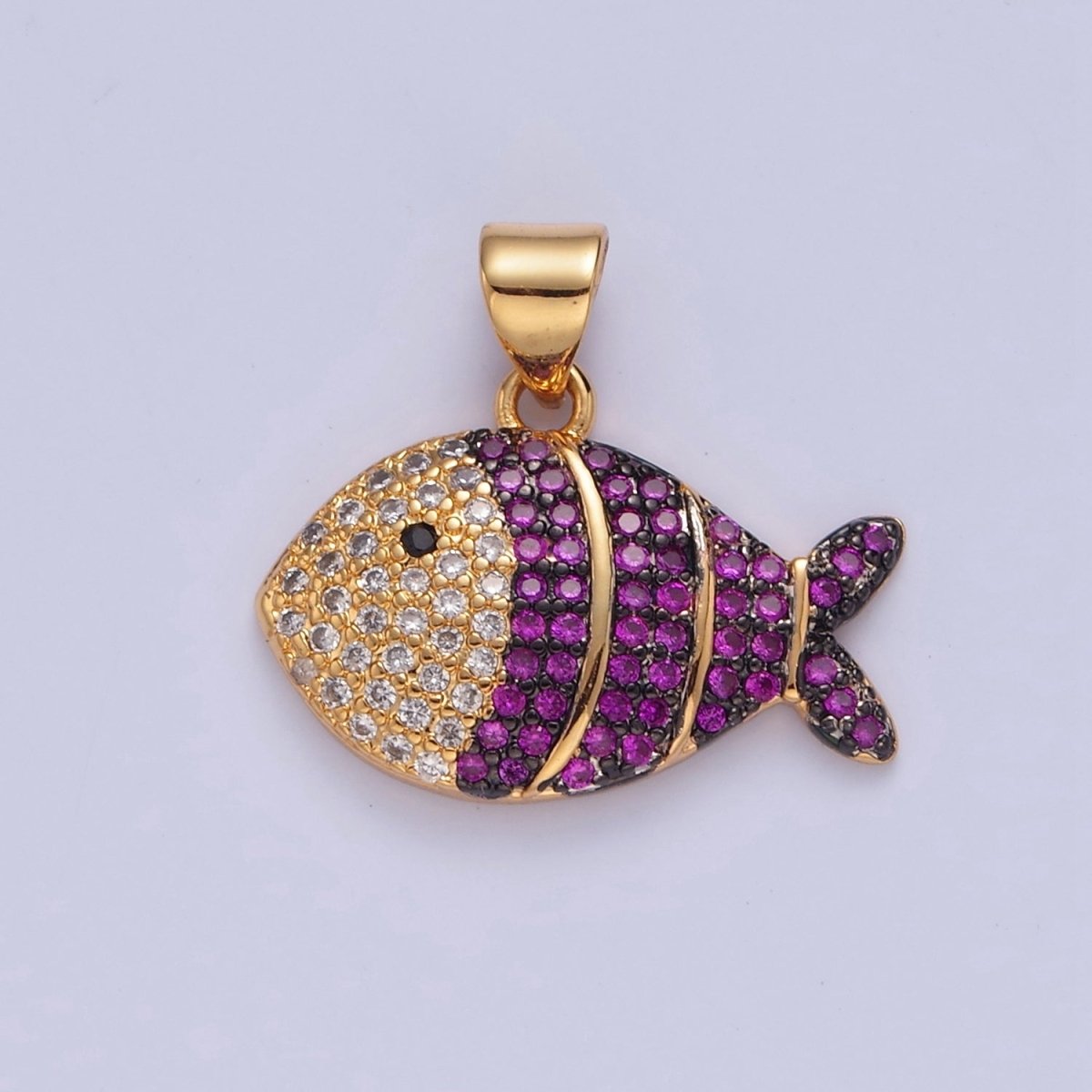 24K Gold Filled Tropical Clown Fish Green, Blue, Fuchsia, Clear Micro Paved CZ Pendant I-179 I-183 I-192 I-206 - DLUXCA