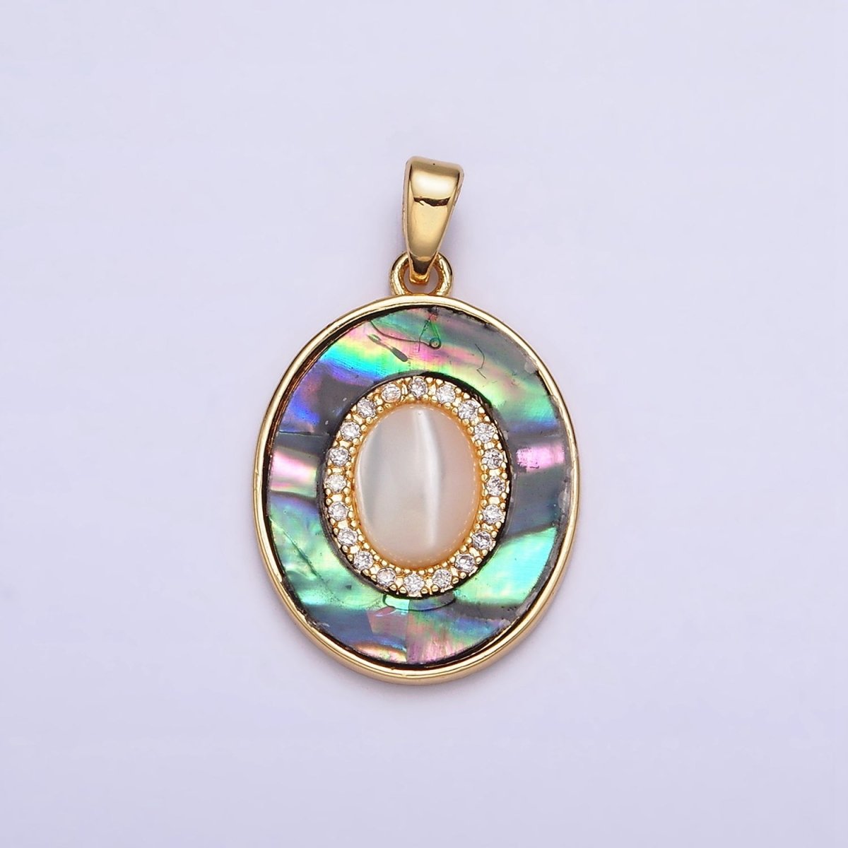 24K Gold Filled Turquoise, Pearl, Abalone Micro Paved CZ Shell Pearl, Abalone Pendant | AA595 - AA597 - DLUXCA